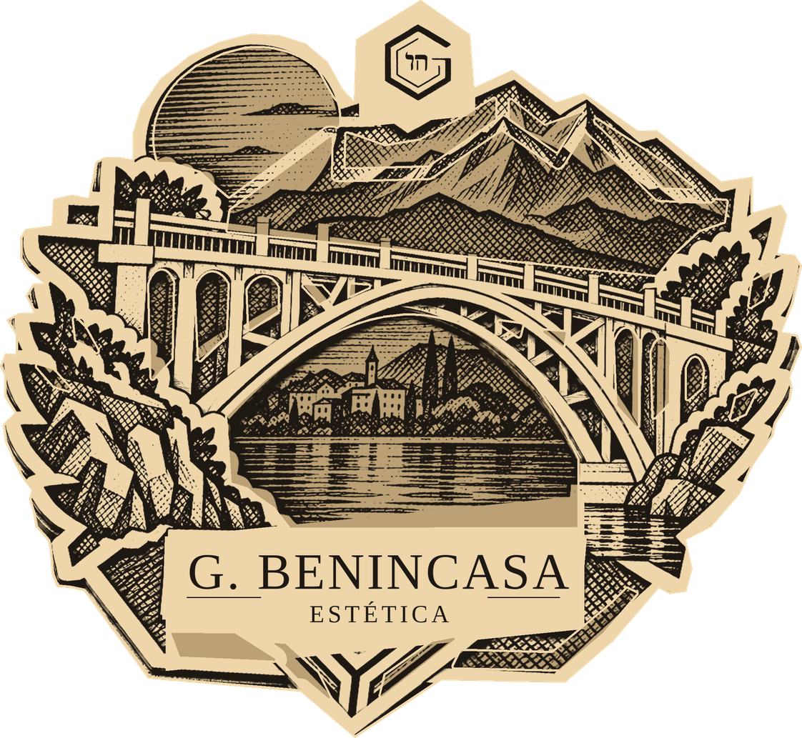 Layered wood magnet design illustration: an arched bridge below mountains and a sun, with the exact G and Chai mark.