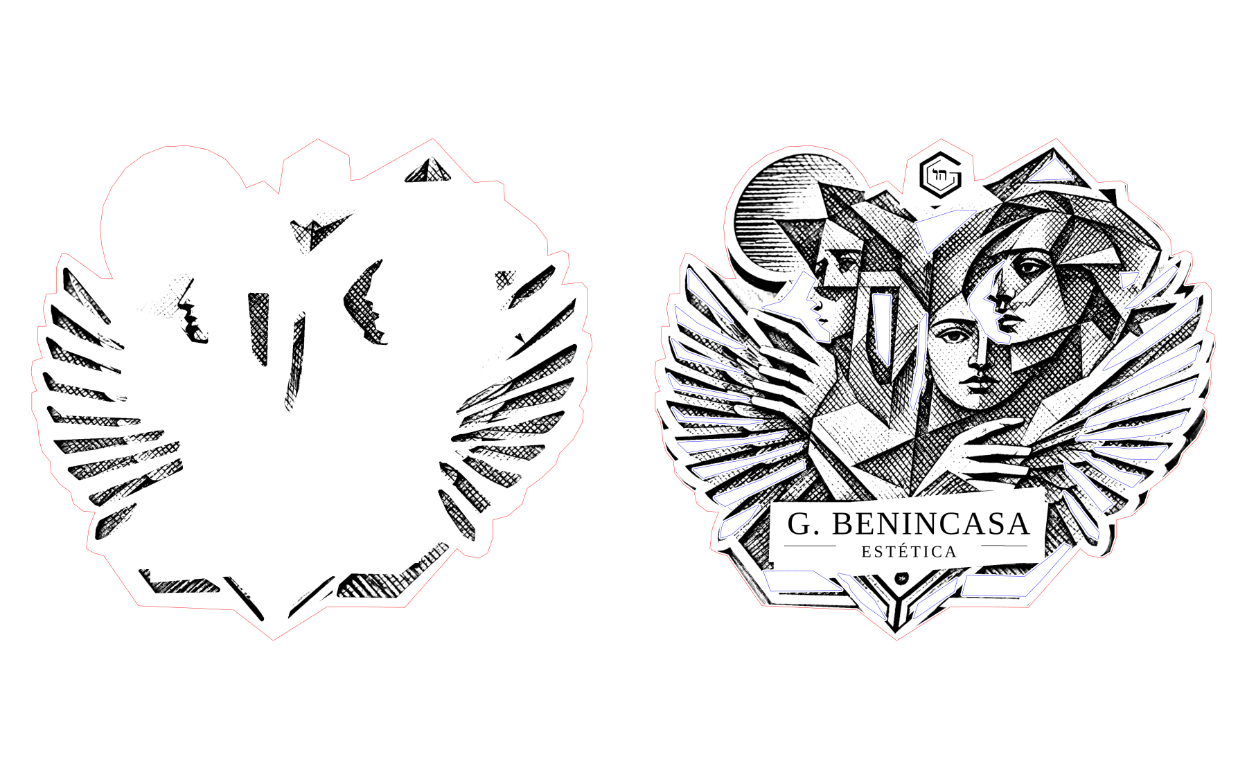 Peace / Wings: separate front and back components of one original magnet, shown as a native layer diagram.