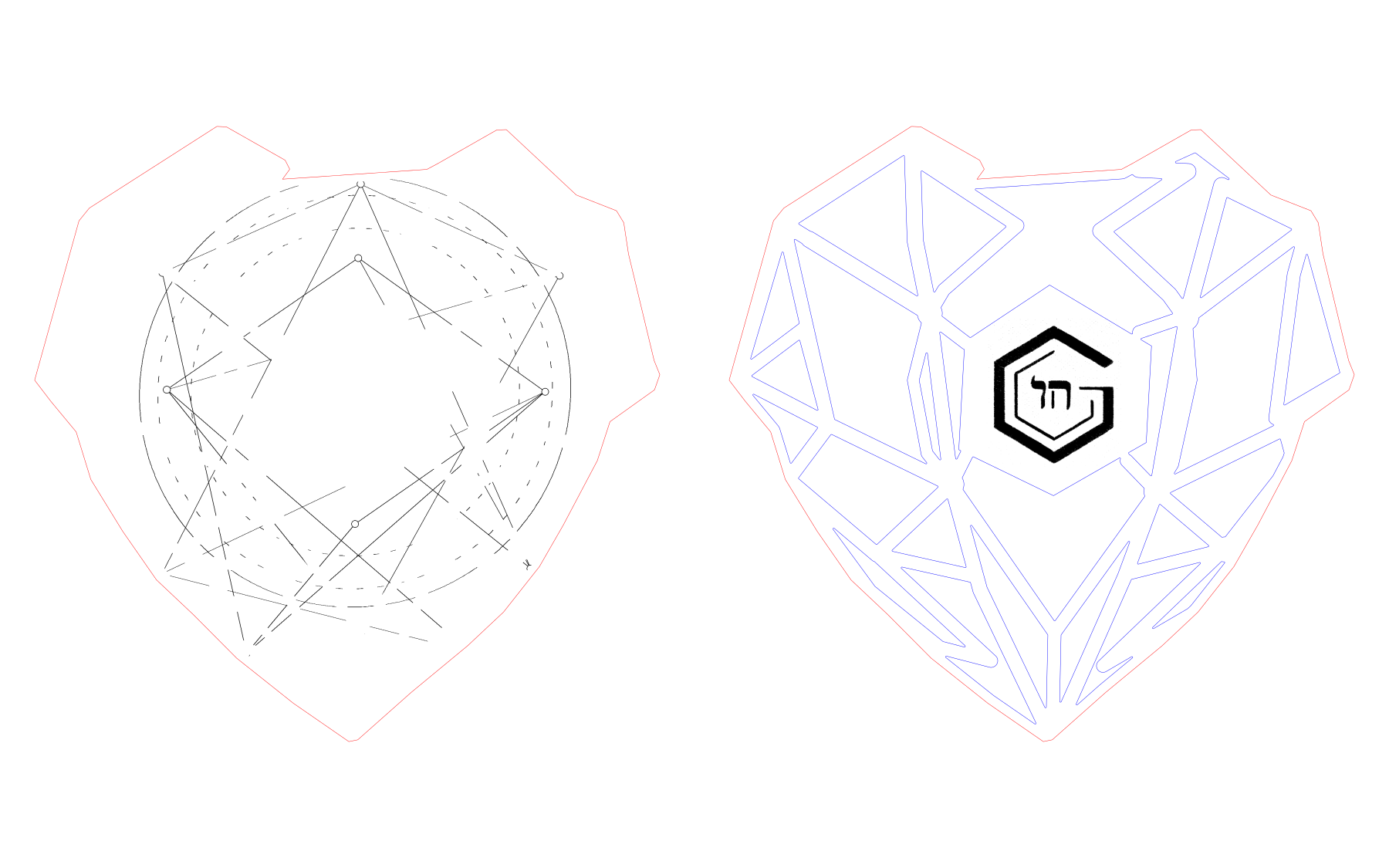 Life is Love / faceted heart: separate front and back components of one original magnet, shown as a native layer diagram.