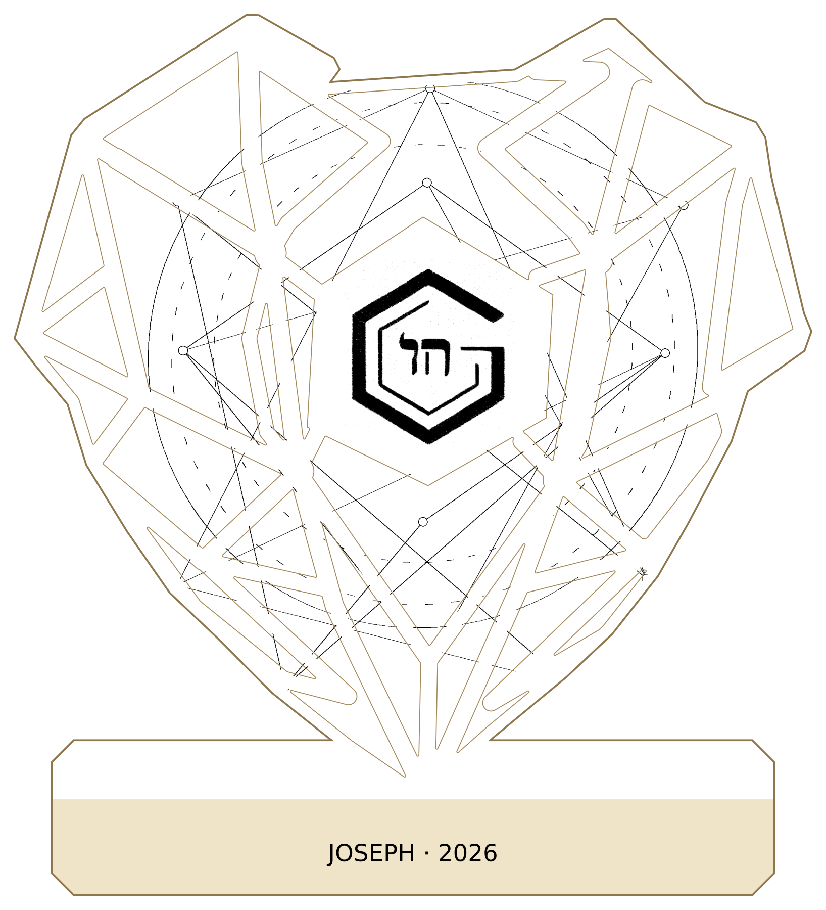 Life is Love / faceted heart: extended design with an integrated lower name panel, showing the example JOSEPH · 2026.