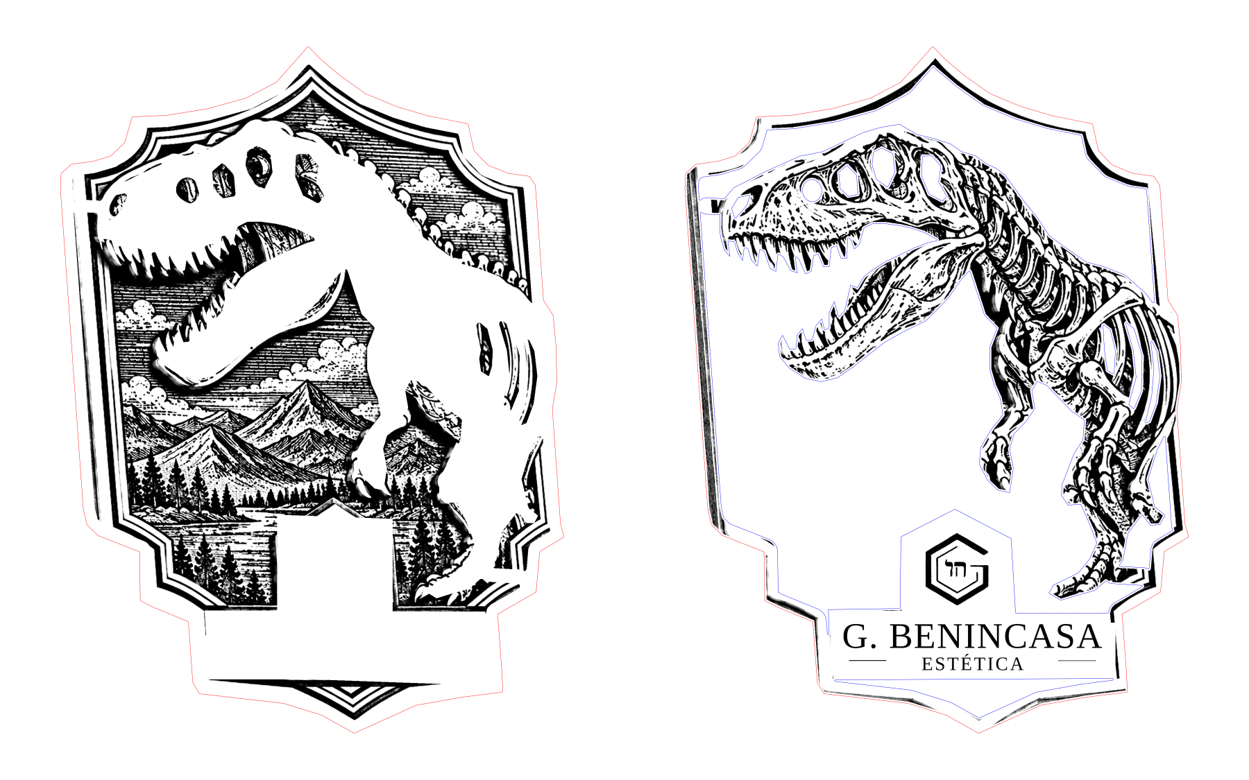 Fossil study: separate front and back components of one original magnet, shown as a native layer diagram.