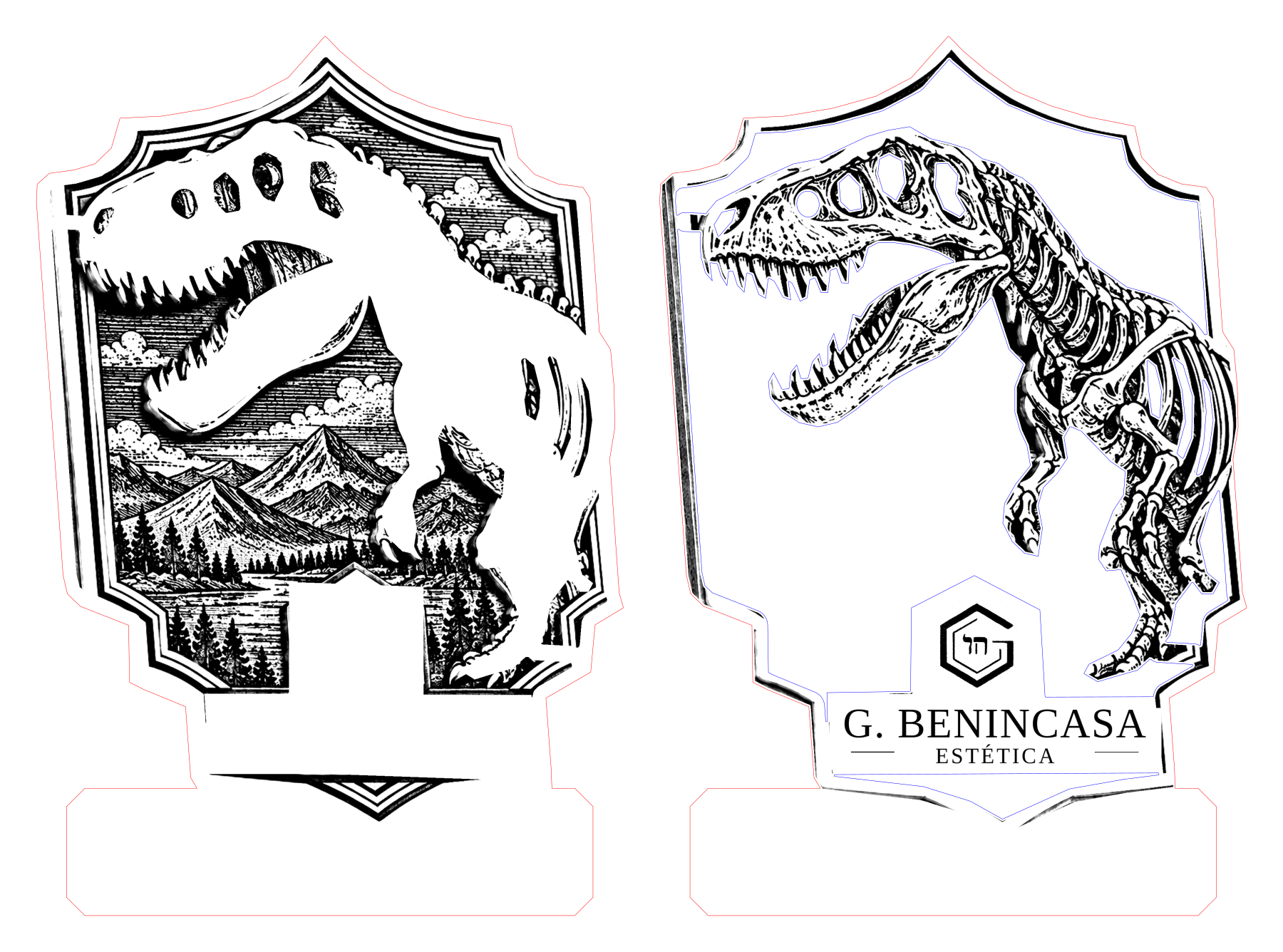 Fossil study: two separate blank components with the dedicated lower personalization panel; these form one personalized magnet.