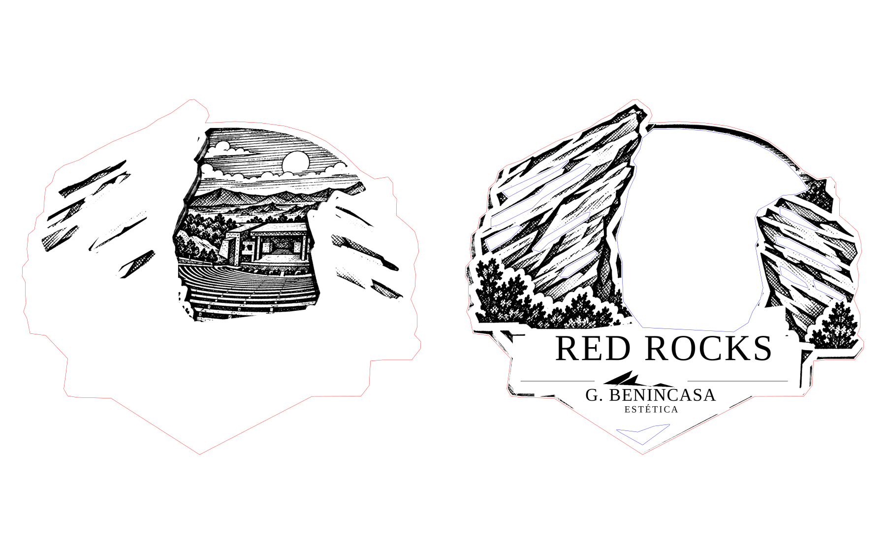 Red Rocks: separate front and back components of one original magnet, shown as a native layer diagram.