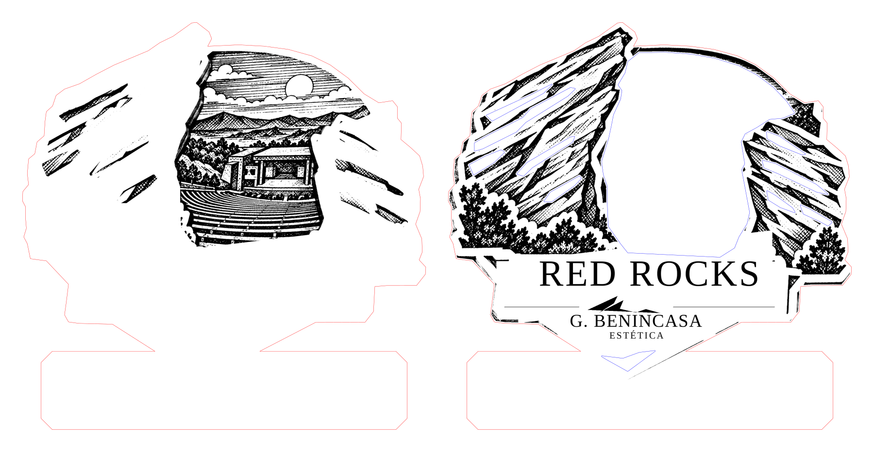 Red Rocks: two separate blank components with the dedicated lower personalization panel; these form one personalized magnet.